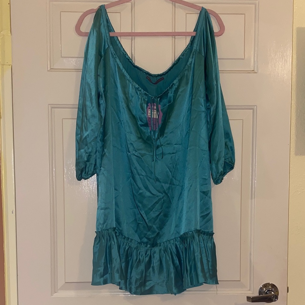 NWOT Hale Bob Teal Off-Shoulder Mini Dress, Size S